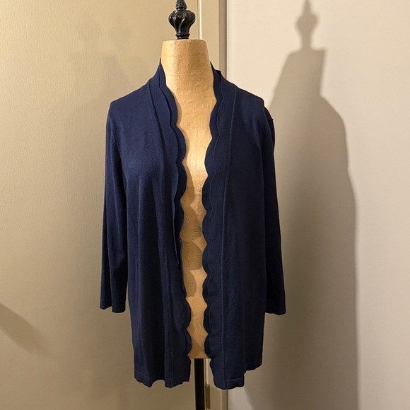 Roz & Ali Sweaters - Roz &Ali  Knit Navy Scalloped Cardigan